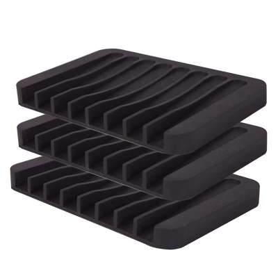 Eco Friendly Custom Easy Cleaning Soft Bathroom Accessories Silicone Soap Holder Black With Drain